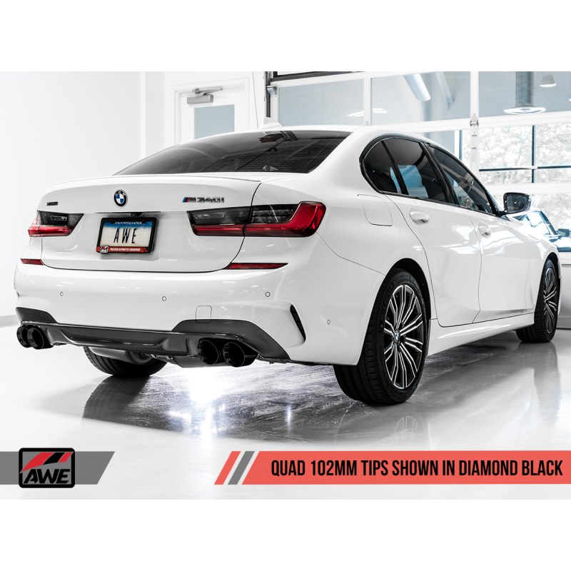 AWE Tuning 2019+ BMW M340i (G20) Resonated Touring Edition Exhaust - Quad Diamond Black Tips