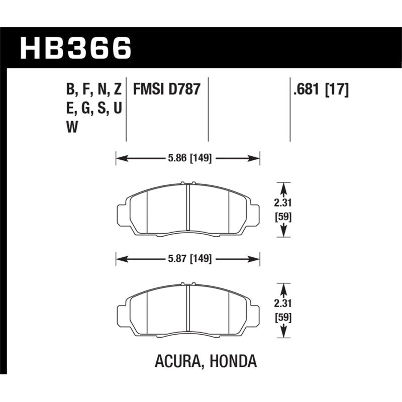 Hawk 04+ Accord TSX / 99-08 TL / 01-03 CL / 08+ Honda Accord EX Ceramic Street Front Brake Pads - T1 Motorsports