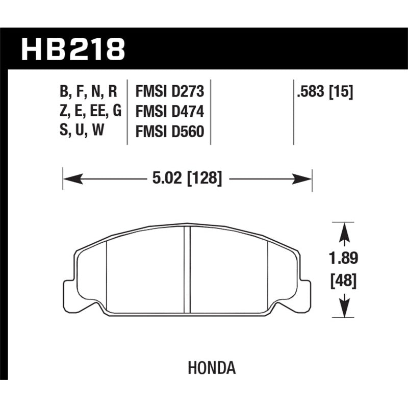 Hawk 84-85 Honda Accord / 88-00 Civic / 88-91 CRX 15mm DTC-60 Front Race Brake Pads - T1 Motorsports