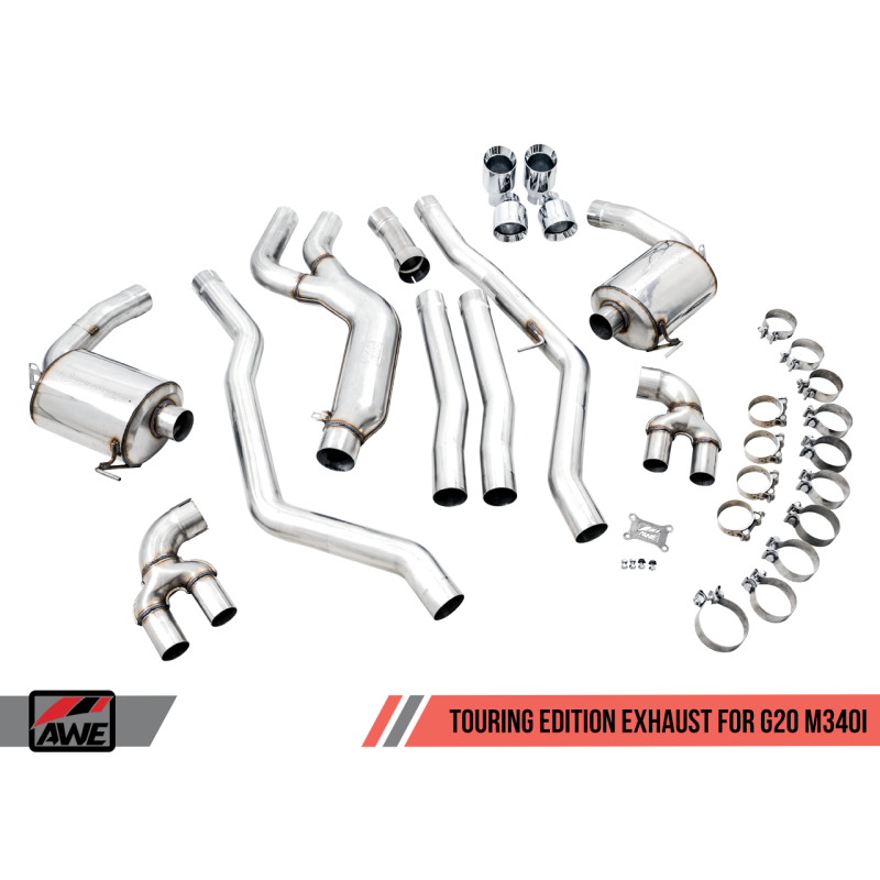 AWE Tuning 2019+ BMW M340i (G20) Non-Resonated Touring Edition Exhaust - Quad Diamond Black Tips