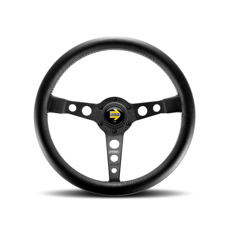Momo Prototipo Steering Wheel 350 mm - Black Leather/Wht Stitch/Black Spokes