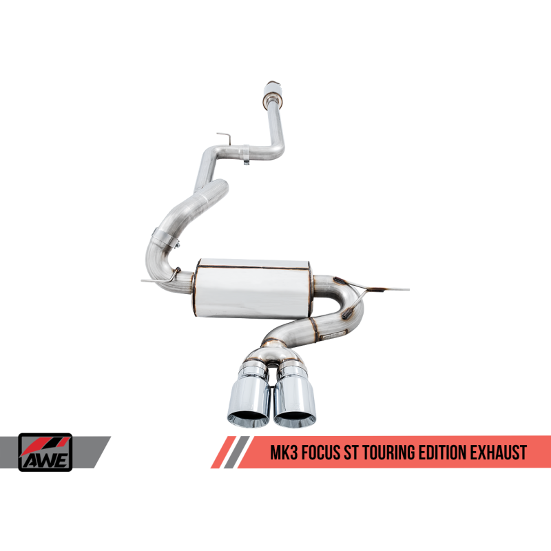 AWE Tuning Ford Focus ST Touring Edition Cat-back Exhaust - Resonated - Chrome Silver Tips