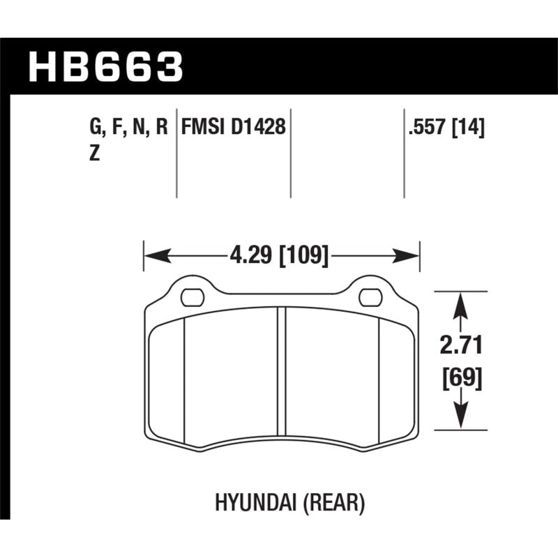 Hawk 10 Hyundai Genesis Coupe (Track w/ Brembo Breaks) Performance Ceramic Street 14mm Rear Brake Pa - T1 Motorsports