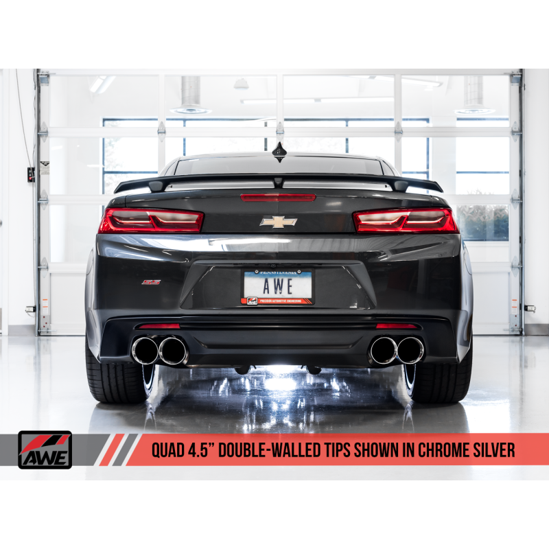 AWE Tuning 16-19 Chevrolet Camaro SS Axle-back Exhaust - Track Edition (Quad Chrome Silver Tips)