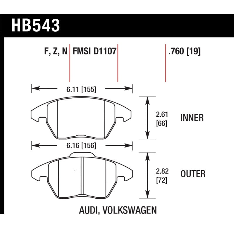 Hawk 2006-2009 Audi A3 TFSIi Quattro 2.0 HPS 5.0 Front Brake Pads - T1 Motorsports