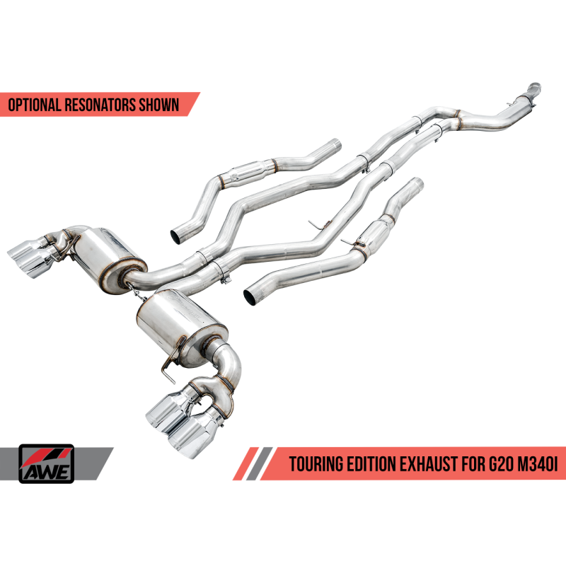 AWE Tuning 2019+ BMW M340i (G20) Resonated Touring Edition Exhaust - Quad Chrome Silver Tips