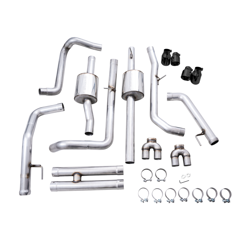 AWE Tuning 22-23 GMC Sierra 1500 AT4X 6.2L 0FG Catback Split Dual (Flat Bumper) - Diamond Black Tips