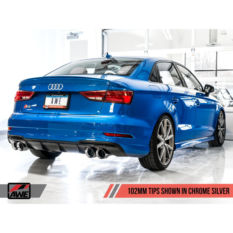 AWE Tuning Audi 8V S3 SwitchPath Exhaust w/Chrome Silver Tips 102mm - T1 Motorsports