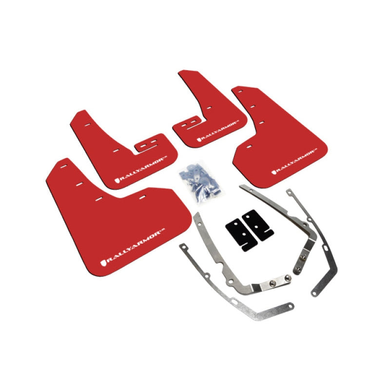Rally Armor 15-21 VW Golf/GTI/TSI Red UR Mud Flap w/ White Logo - T1 Motorsports
