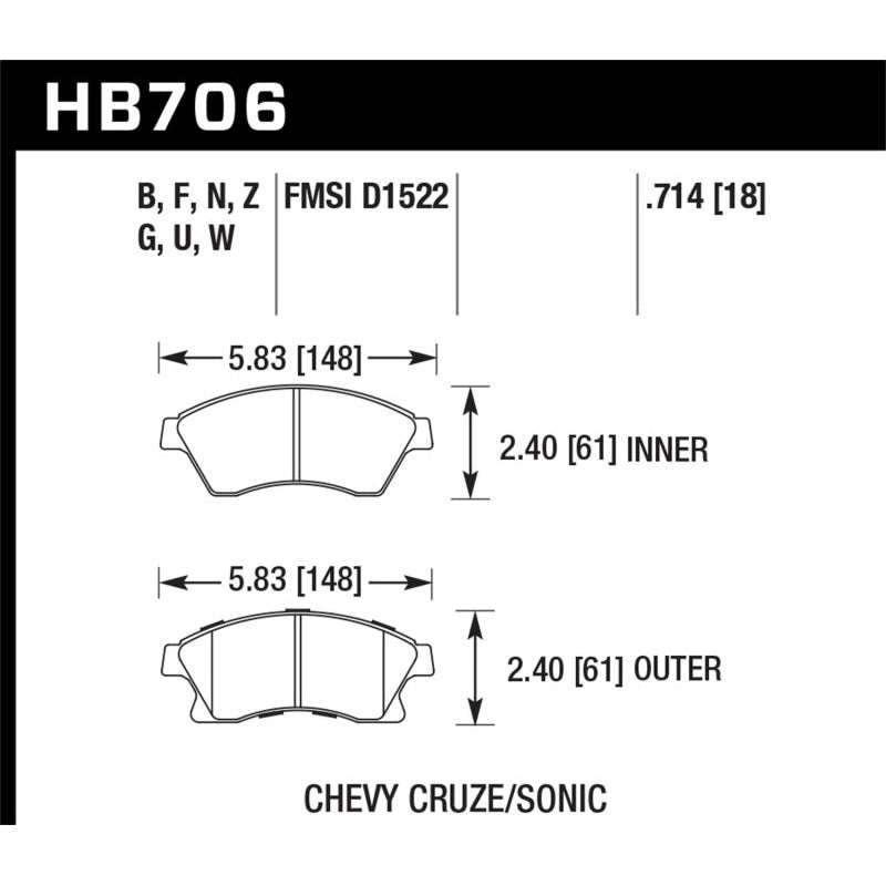 Hawk 11-12 Chevy Cruze Eco/LS/1LT/2LT/LTZ / 12 Sonic LS/LT/LTZ DTC-60 Front Race Brake Pads - T1 Motorsports