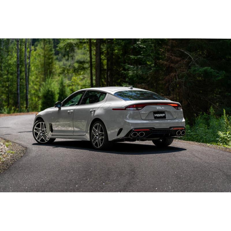 MBRP 2022 Kia Stinger 3.3L T304 SS Cat-Back Exhaust- Dual Split Rear Quad Outlet Uses Factory Bezels - T1 Motorsports