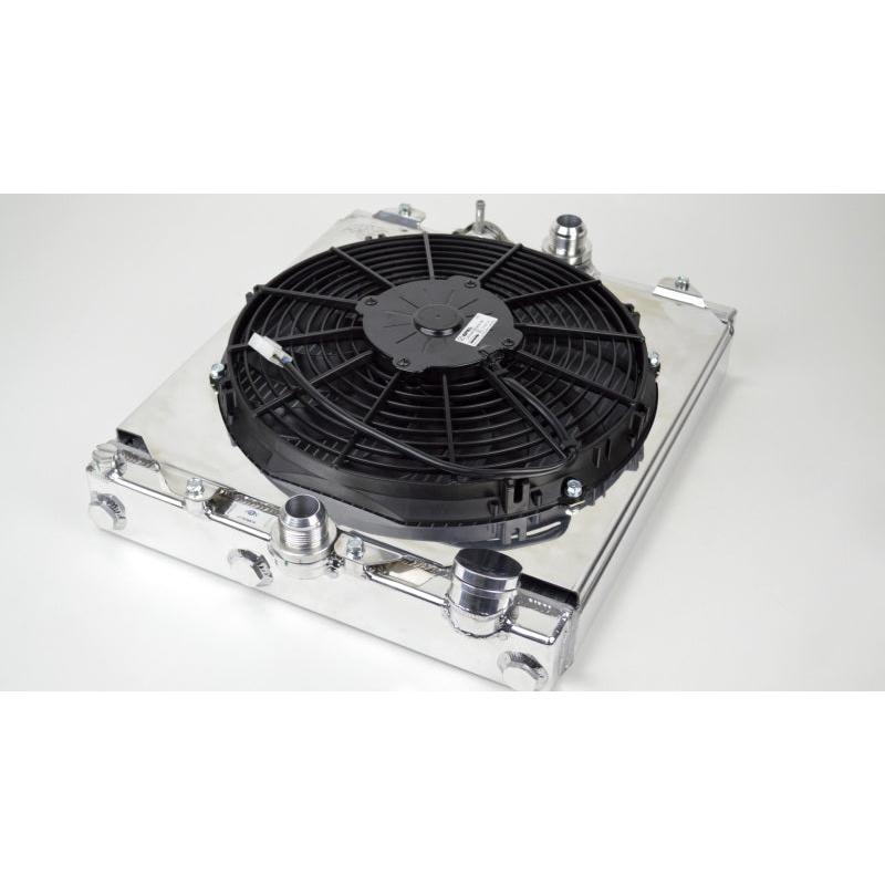 CSF Universal Half Radiator w/-16AN & Slip-On Fittings/12in SPAL Fan & Shroud - T1 Motorsports