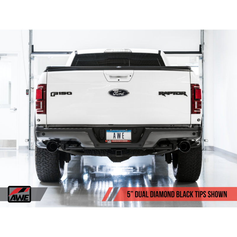 AWE Tuning 2017+ Ford Raptor 0 FG Performance Exhaust System - w/ Diamond Black Tips
