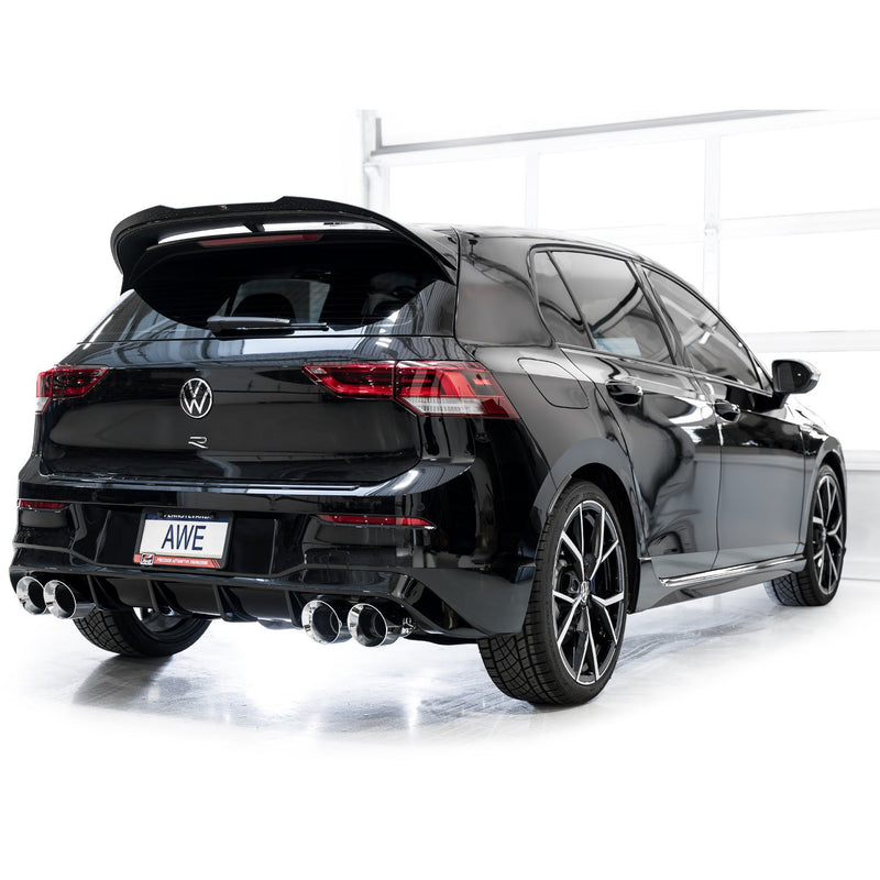 AWE Tuning MK8 Volkswagen Golf R 3in Touring Edition Quad Exhaust - Chrome Silver Tips
