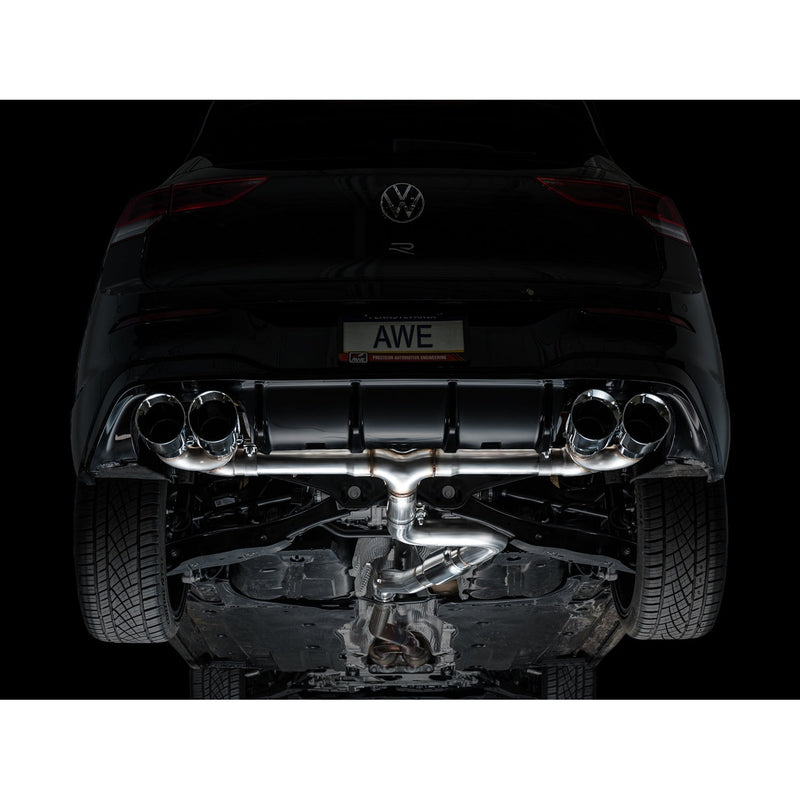 AWE Tuning MK8 Volkswagen Golf R 3in Track Edition Quad Exhaust - Chrome Silver Tips