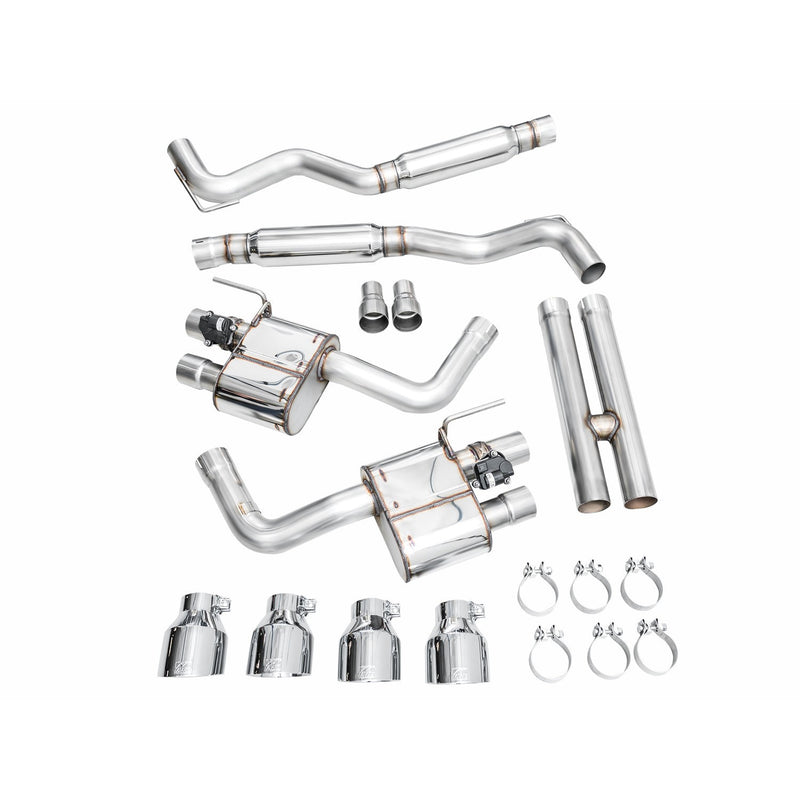 AWE 2024 Ford Mustang Dark Horse S650 RWD SwitchPath Catback Exhaust w/ Quad Chrome Silver Tips