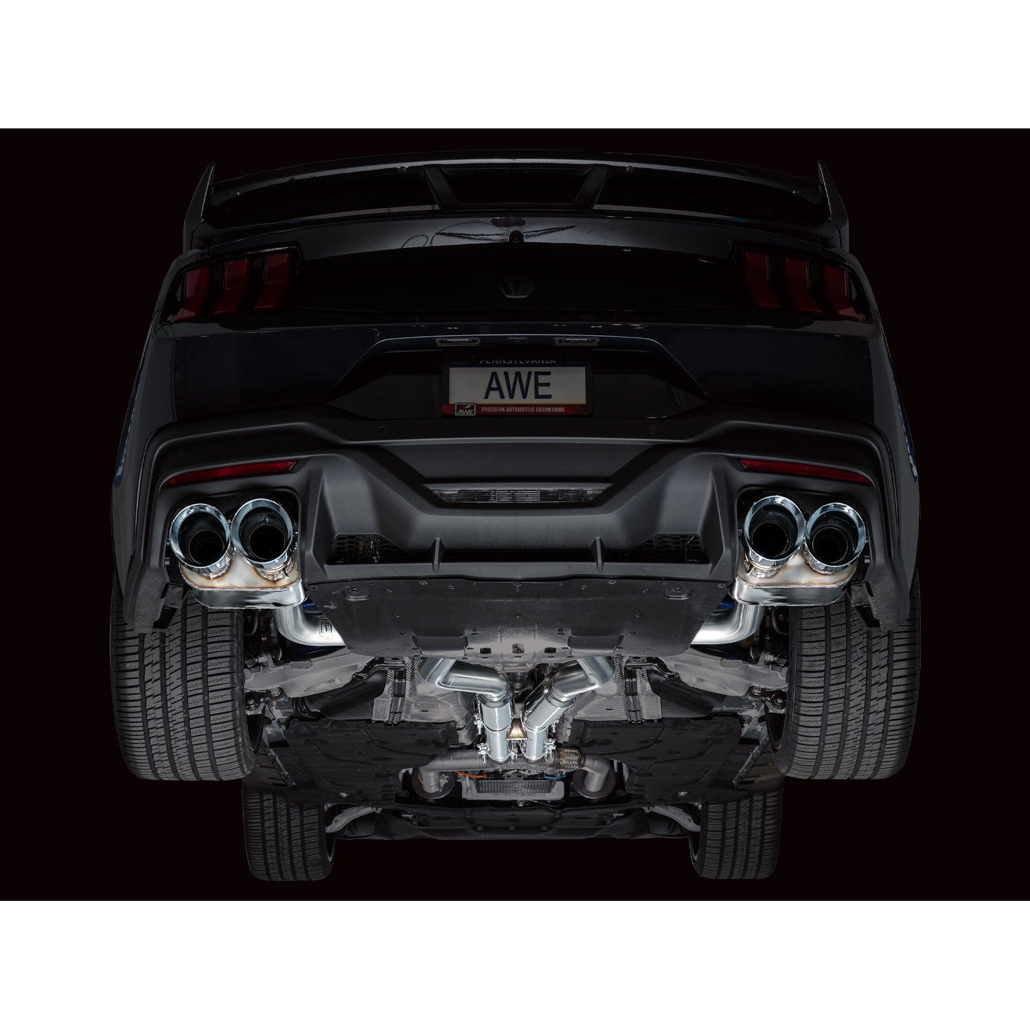 AWE SwitchPath Catback Exhaust w/Quad Chrome Silver Tips for 2024 Ford Mustang Dark Horse S650 RWD