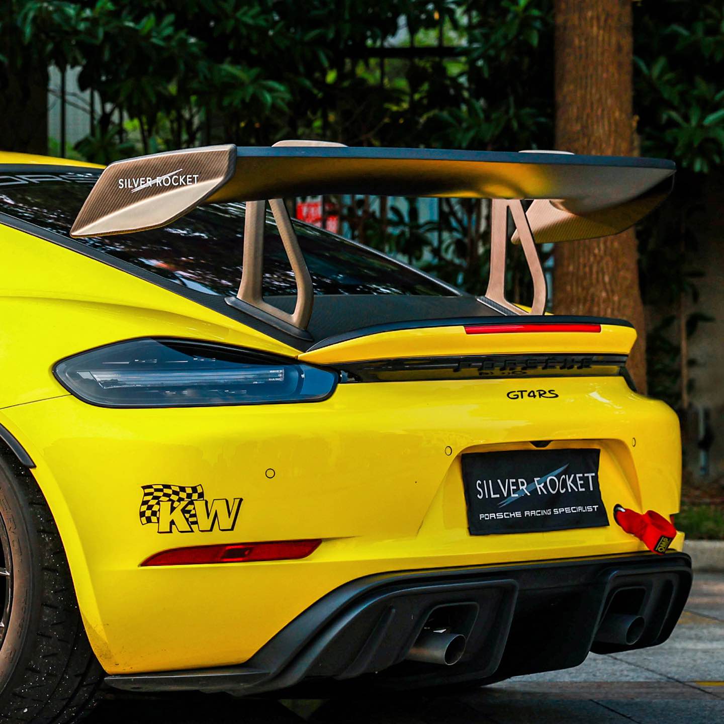 Silver Rocket SR DRS-1 Flex-Carbon Swan Neck Wing - 2022+ Porsche 718 Cayman GT4/GT4RS