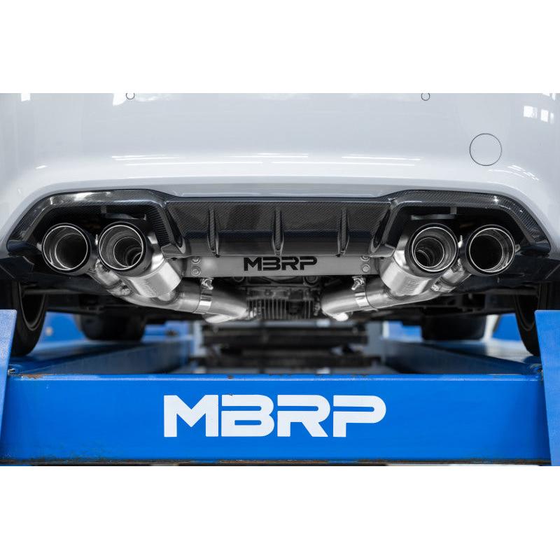 MBRP 18-22 BMW M2 Competition 3.0L T304 SS 3in Resonator-Back Exhaust Quad Rear w/ Carbon Fiber Tips