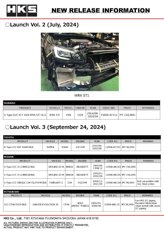 HKS S Type O/C KIT ZN6/ZC6 for NA BLK