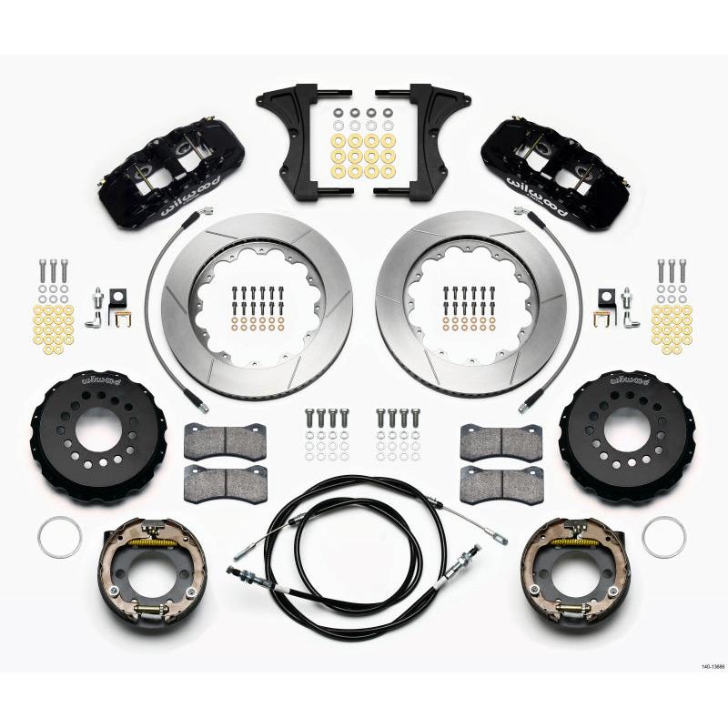 Wilwood AERO4 Rear Kit 14.00 2005-2014 Mustang w/ BMR Suspn. w/Lines - T1 Motorsports
