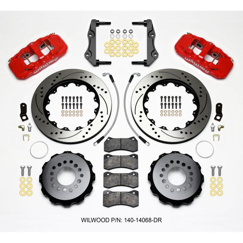 Wilwood AERO4 Rear Kit 14.25in Drilled Red 2014-Up Challenger w/Lines - T1 Motorsports