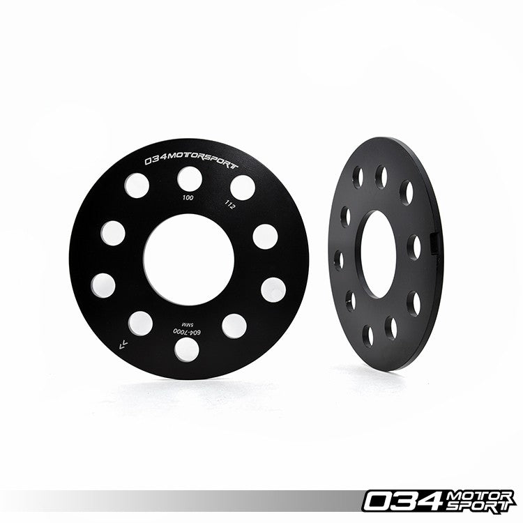 034 Motorsport Wheel Spacer Pair, 5mm, Audi/Volkswagen 5x112mm and 5x100mm with 57.1mm Center Bore - T1 Motorsports