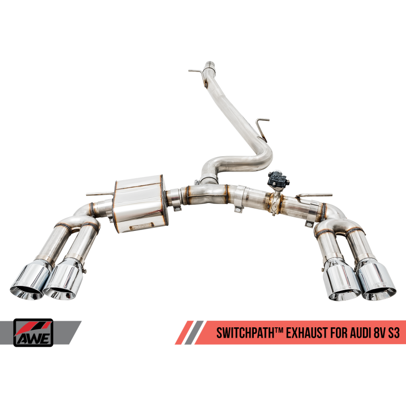 AWE Tuning Audi 8V S3 SwitchPath Exhaust w/Chrome Silver Tips 102mm - T1 Motorsports
