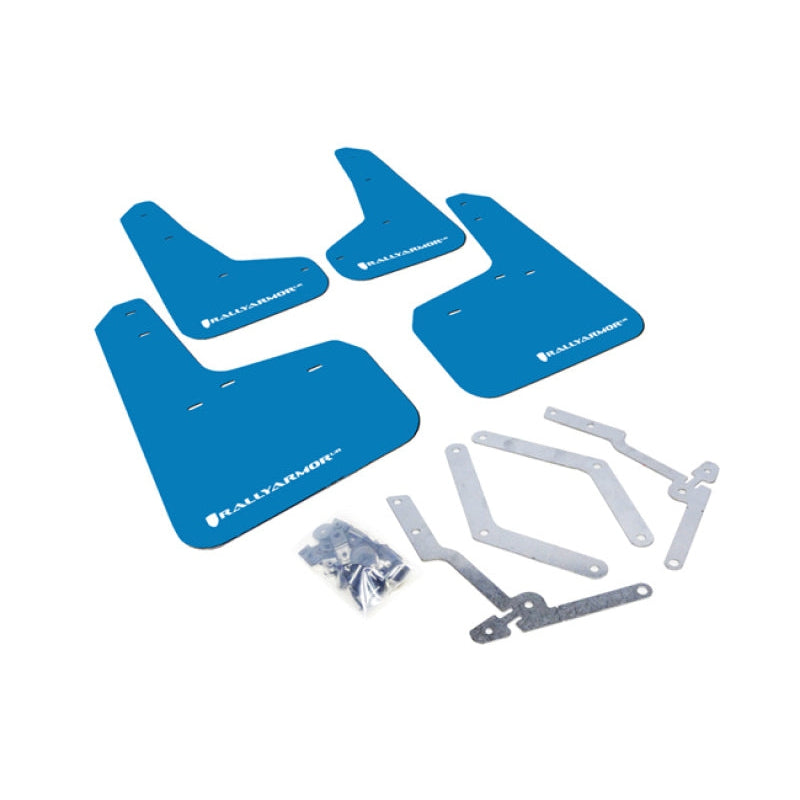 Rally Armor 12-19 Ford Focus (Incl. ST) / 16-19 RS Nitrous Blue UR Mud Flap w/ White Logo - T1 Motorsports