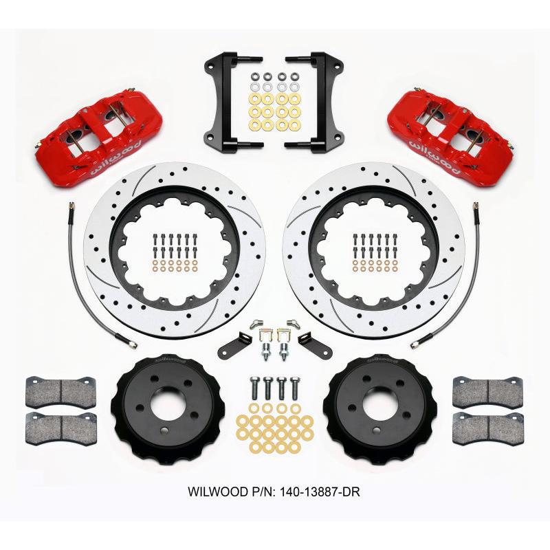 Wilwood AERO6 Front Hat Kit 15.00 Drilled Red 2015-Up Mustang w/Lines - T1 Motorsports