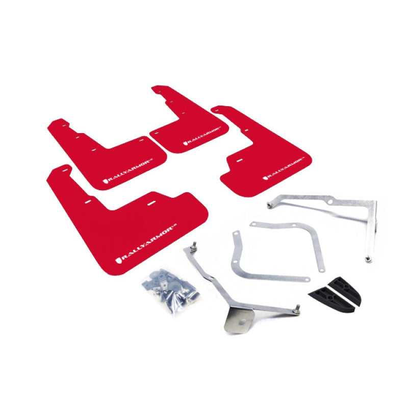 Rally Armor 15-21 Subaru WRX/STI (Sedan ONLY) Red UR Mud Flap w/ White Logo - T1 Motorsports