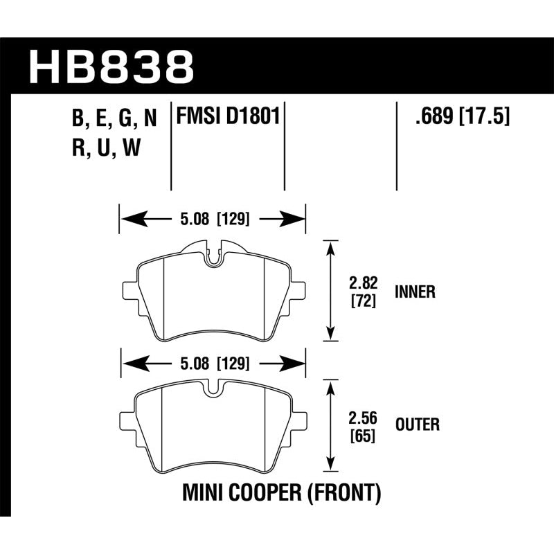 Hawk 14-17 Mini Cooper S HPS 5.0 Front Brake Pads - T1 Motorsports