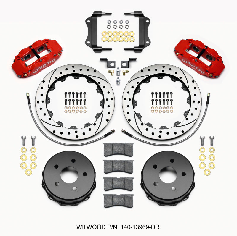 Wilwood Narrow Superlite 4R Rear Kit 12.88in Drilled Red 2007-up Jeep JK w/Lines - T1 Motorsports
