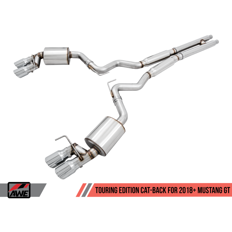 AWE Tuning 2018+ Ford Mustang GT (S550) Cat-back Exhaust - Touring Edition (Quad Chrome Silver Tips)