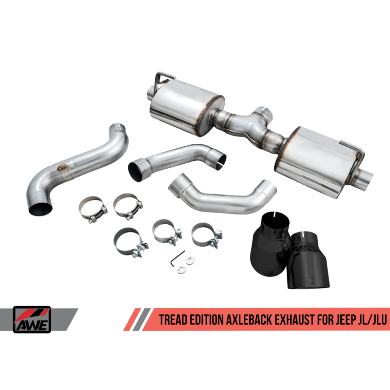 AWE Tuning 2018+ Jeep Wrangler JL/JLU Tread Edition Axle-Back Dual Exhaust - Diamond Black Tips