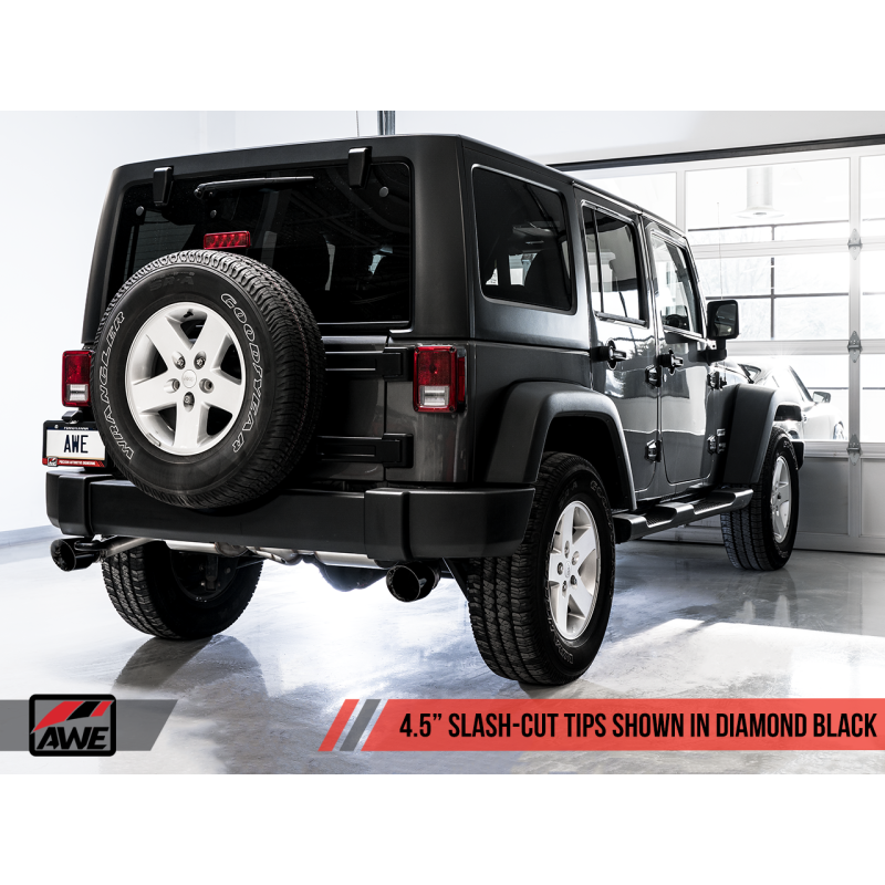 AWE Tuning 2018+ Jeep Wrangler JL/JLU Tread Edition Axle-Back Dual Exhaust - Diamond Black Tips