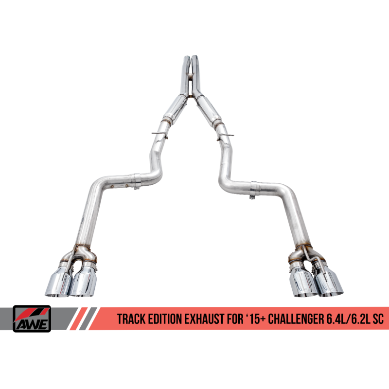 AWE Tuning 2015+ Dodge Challenger 6.4L/6.2L SC Track Edition Exhaust - Quad Chrome Silver Tips