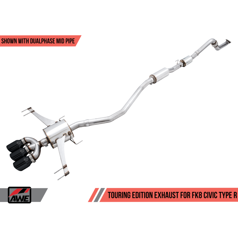 AWE Tuning 2017+ Honda Civic Type R Touring Edition Exhaust w/Front & Mid Pipe - Diamond Blk Tips