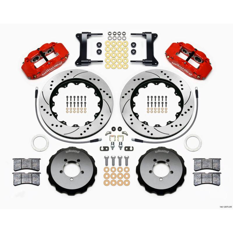 Wilwood Narrow Superlite 6R Front Hat Kit 14.00in Drilled Red 1999-2012 Subaru WRX w/Lines - T1 Motorsports