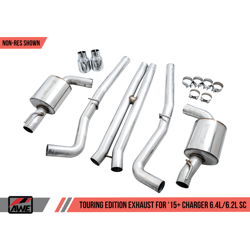 AWE Tuning 2015+ Dodge Charger 6.4L/6.2L SC Non-Resonated Touring Edition Exhaust - Silver Tips