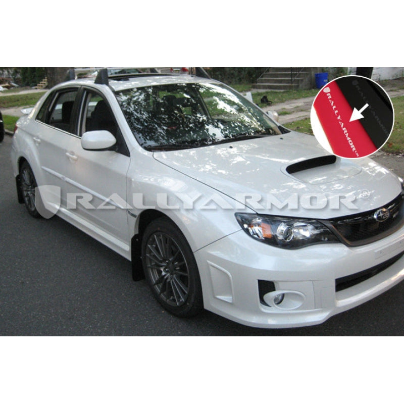 Rally Armor 11-14 Subaru WRX/STI (Sedan Only) Red UR Mud Flap w/ White Logo - T1 Motorsports