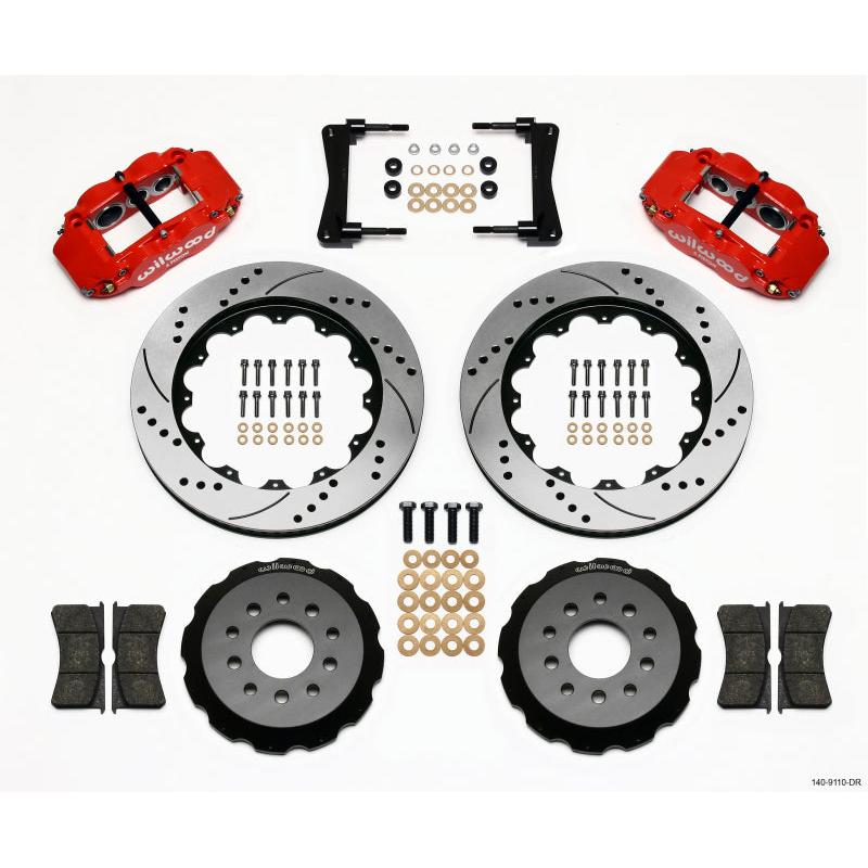 Wilwood Narrow Superlite 6R Front Hat Kit 14.00in Drill Red 2005-2014 Mustang - T1 Motorsports
