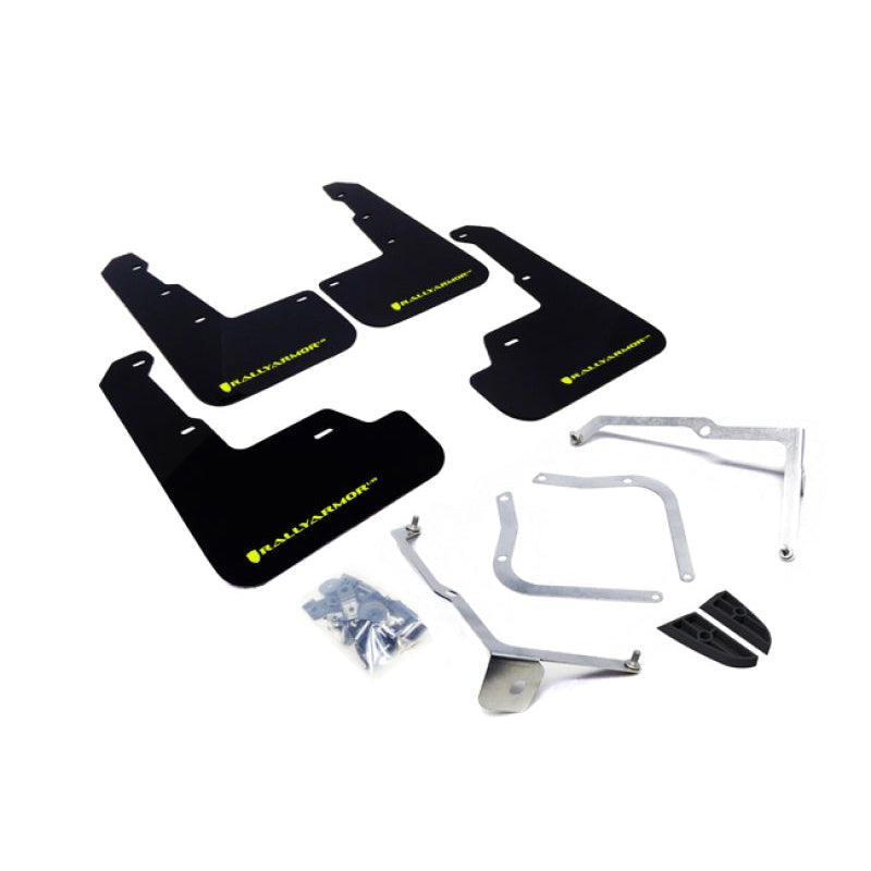 Rally Armor 15-21 Subaru WRX/STI (Sedan ONLY) Black UR Mud Flap w/ Green Logo - T1 Motorsports