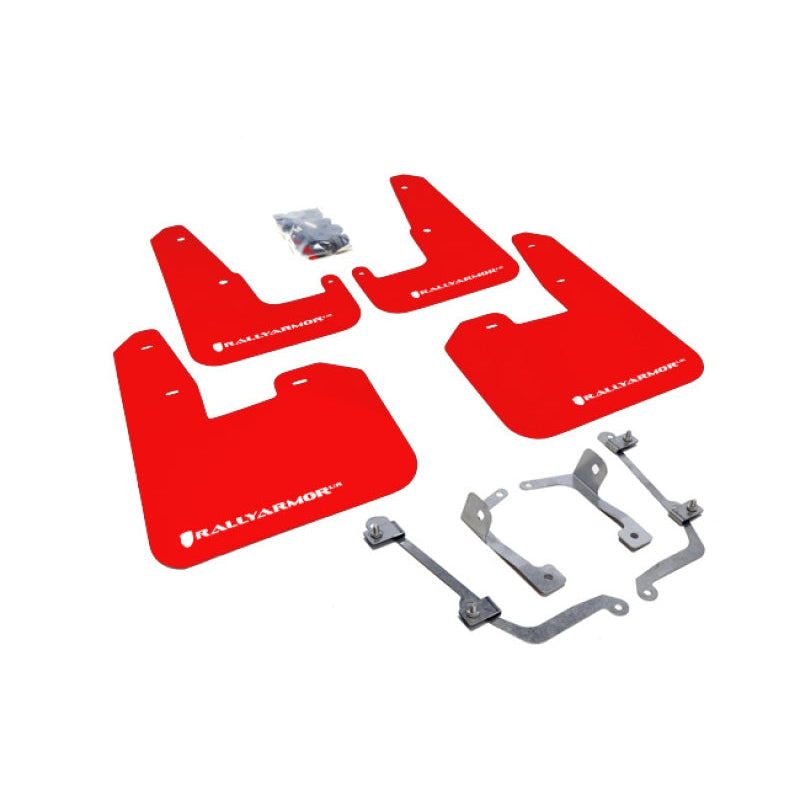 Rally Armor 08-11 Subaru STI (Hatch Only) / 11-14 WRX (Hatch Only) Red UR Mud Flap w/ White Logo - T1 Motorsports