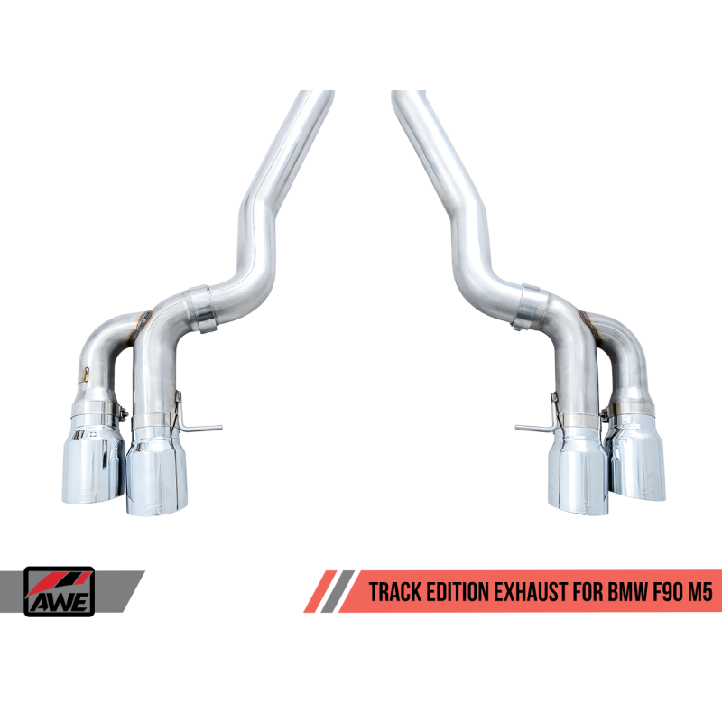 AWE Tuning 18-19 BMW M5 (F90) 4.4T AWD Cat-back Exhaust - Track Edition (Chrome Silver Tips)