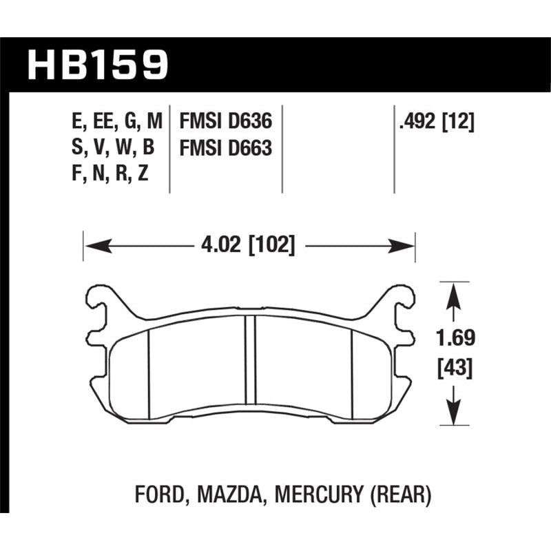 Hawk 97-02 Ford Escort (Inc. LX/Sport) / 94-03 Mazda Miata DTC-60 Race Rear Brake Pads (D636) - T1 Motorsports