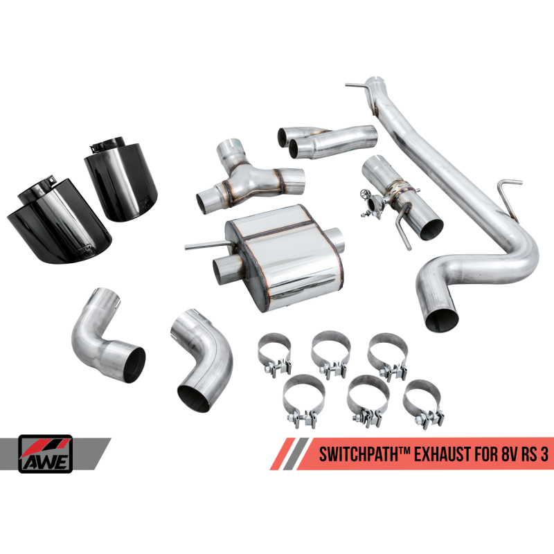 AWE Tuning 17-19 Audi RS3 8V SwitchPath Exhaust w/Diamond Black RS-Style Tips - T1 Motorsports