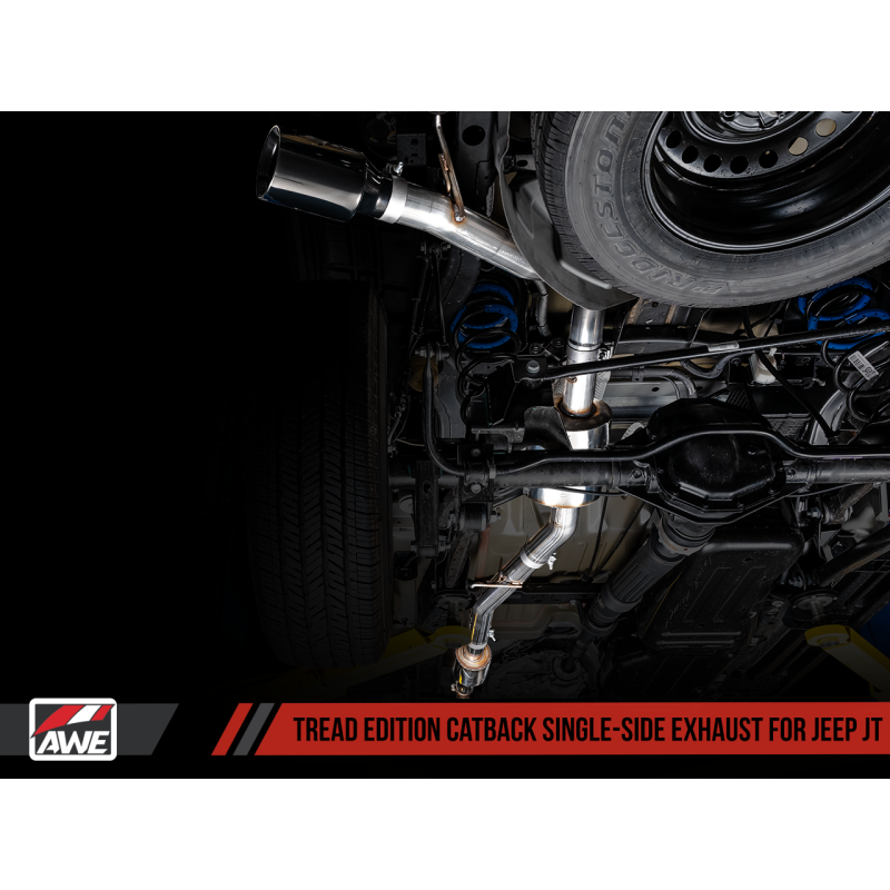 AWE Tuning 20-21 Jeep Gladiator JT 3.6L Tread Edition Cat-Back Single Side Exhaust - Diamond Blk Ti - T1 Motorsports