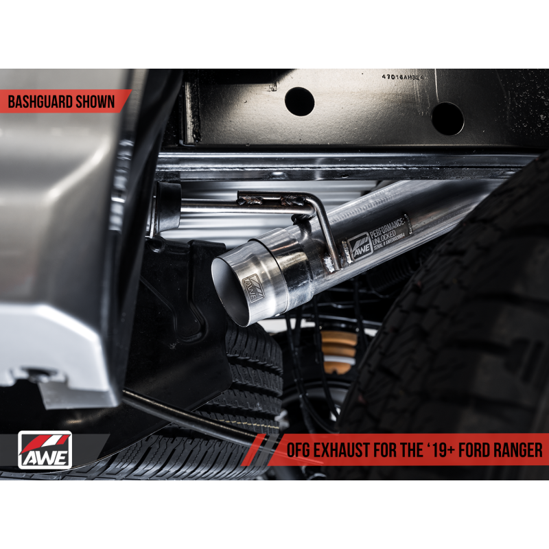AWE Tuning 2019+ Ford Ranger 0FG Performance Exhaust System w/Diamond Black Tips & Rock Guard