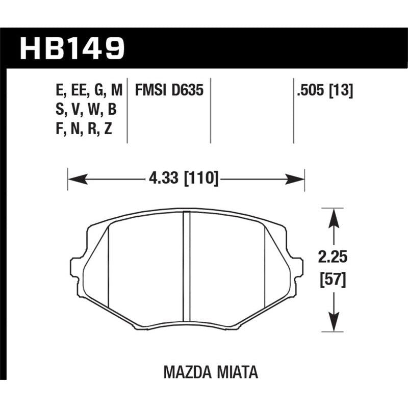Hawk 94-05 Miata / 01-05 Normal Suspension Performance Ceramic  Street Front Brake Pads (D635) - T1 Motorsports